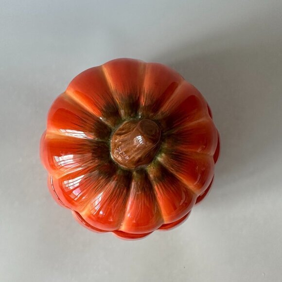 FTD 6 1/2 inch Orange Ceramic Fall Halloween Pumpkin Cookie Jar Decoration - Picture 2 of 6